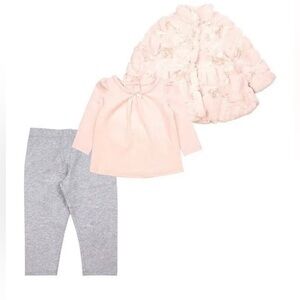 New Baby Biscotti 3 Pieces Set Faux Fur Pink Jacket Rhinestone Flower 12 Months